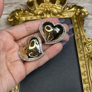Vintage Gold & Silver Heart Clip On Earrings